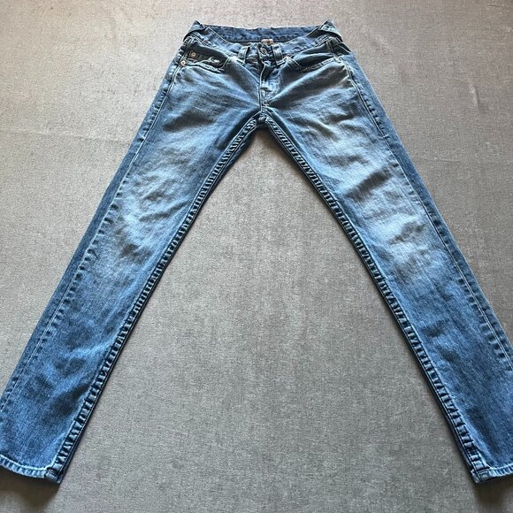 True Religion Jeans Men 29 Light Denim Pants Section Skinny Fly Made In USA - Picture 1 of 9